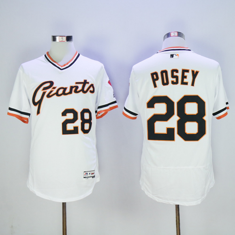 Men San Francisco Giants 28 Posey White Throwback Elite MLB Jerseys